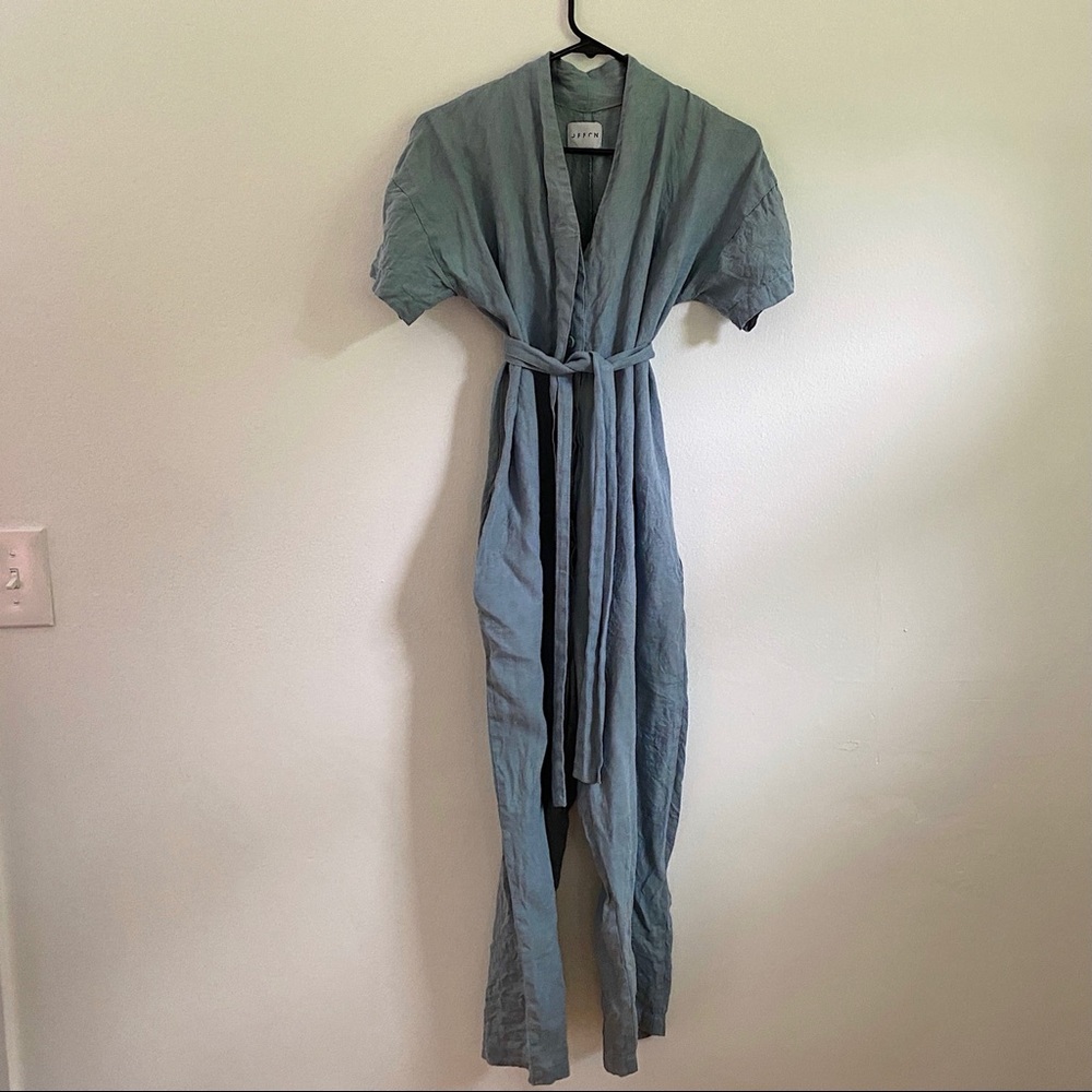 Short sleeve 100% linen jumpsuit